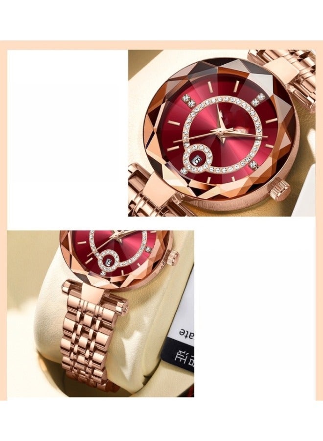 REOCLE Women's Quartz Watch with Stainless Steel Strap & Round Diamond Dial & Date & Daily Waterproof Elegant Wrist Watch as Ladies Gifts  - Image 5