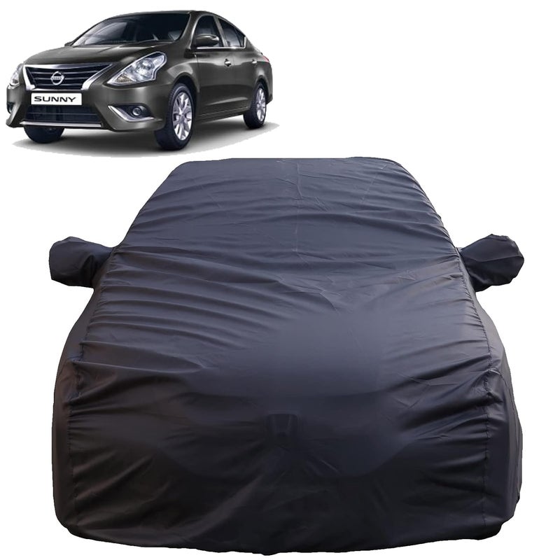 Autofact Waterproof Car Body Cover Compatible with Nissan Sunny (2011 to 2014) with Mirror Pockets, 4 x 4 American Matty, Long Lasting Strong Durable Material, Grey Color - Image 1