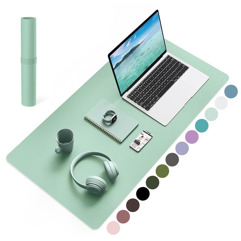 YSAGi Non-Slip Leather Desk Pad, Waterproof Laptop Computer Desk Keyboard Mat, Table Protector Blotter Mat, Large Mouse Pad for Office/Work/Home/Decor(Pale Green, 31.5" x 15.7") - Image 1