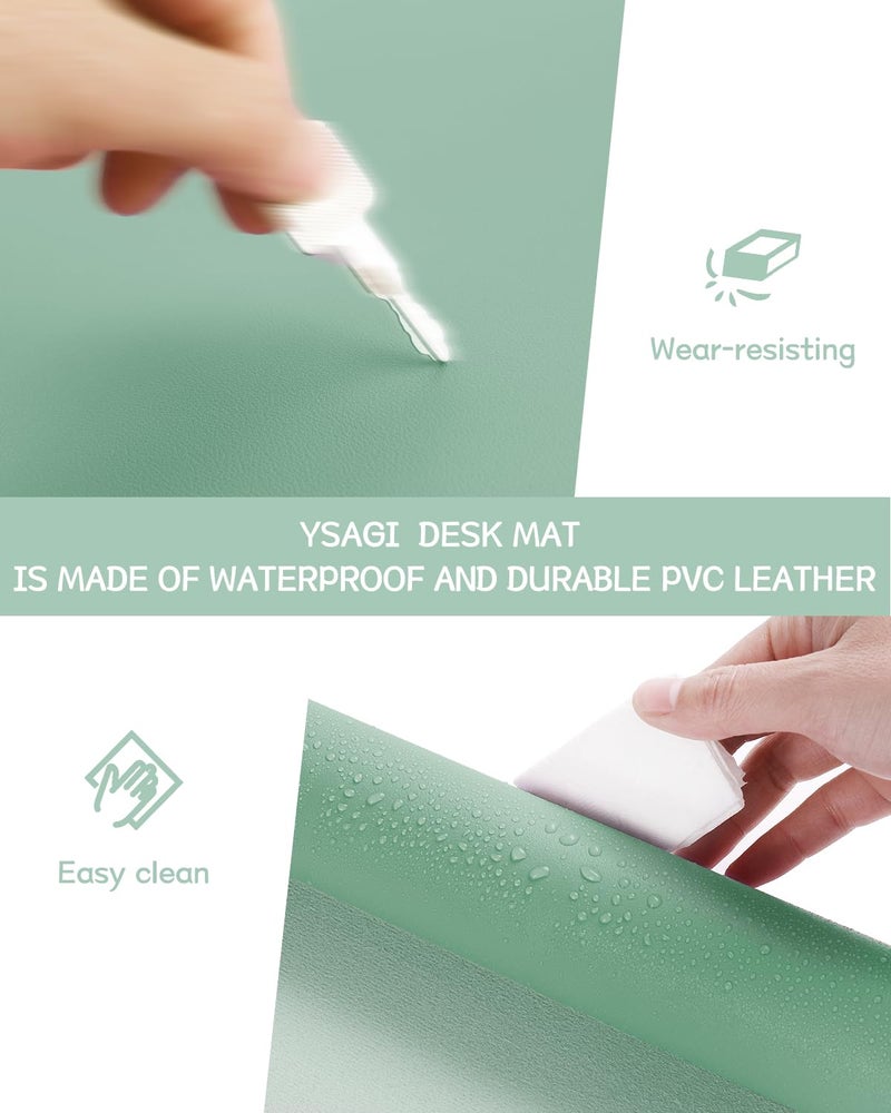 YSAGi Non-Slip Leather Desk Pad, Waterproof Laptop Computer Desk Keyboard Mat, Table Protector Blotter Mat, Large Mouse Pad for Office/Work/Home/Decor(Pale Green, 31.5" x 15.7") - Image 4