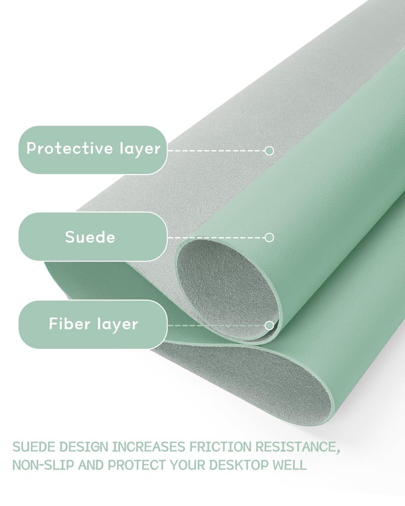 YSAGi Non-Slip Leather Desk Pad, Waterproof Laptop Computer Desk Keyboard Mat, Table Protector Blotter Mat, Large Mouse Pad for Office/Work/Home/Decor(Pale Green, 31.5" x 15.7") - Image 2