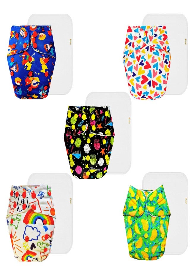 Dumbledo Premium Cloth Diaper with Cotton Insert (Pack of 5) | Soft & Gentle | Reusable & Washable | Adjustable Snaps | Worry-Free Diapering | 3 Months - 3 Years | Unisex Baby - Image 1