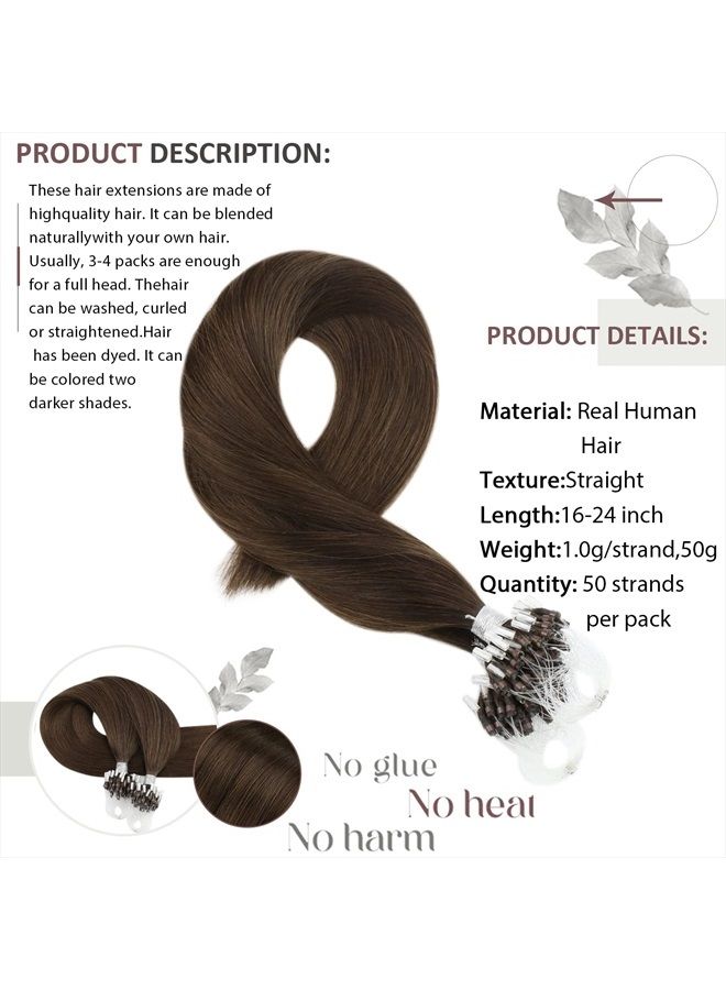 Moresoo Micro Beads Hair Extensions Real Human Hair Dark Brown Microbead Hair Extensions Brown Microlink Hair Extensions Human Hair Micro Links Hair Extensions Brown #4 50G/50S 18In - Image 5