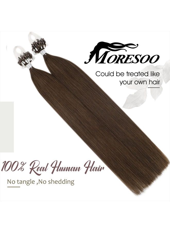 Moresoo Micro Beads Hair Extensions Real Human Hair Dark Brown Microbead Hair Extensions Brown Microlink Hair Extensions Human Hair Micro Links Hair Extensions Brown #4 50G/50S 18In - Image 2