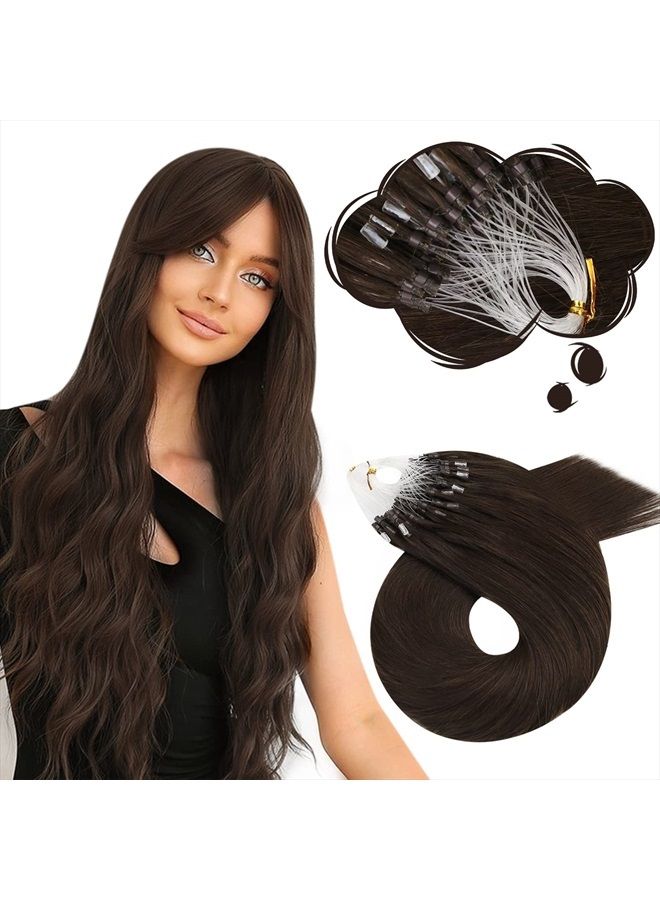 Moresoo Micro Beads Hair Extensions Real Human Hair Dark Brown Microbead Hair Extensions Brown Microlink Hair Extensions Human Hair Micro Links Hair Extensions Brown #4 50G/50S 18In - Image 1