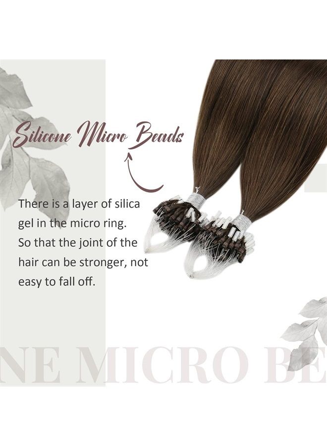 Moresoo Micro Beads Hair Extensions Real Human Hair Dark Brown Microbead Hair Extensions Brown Microlink Hair Extensions Human Hair Micro Links Hair Extensions Brown #4 50G/50S 18In - Image 3