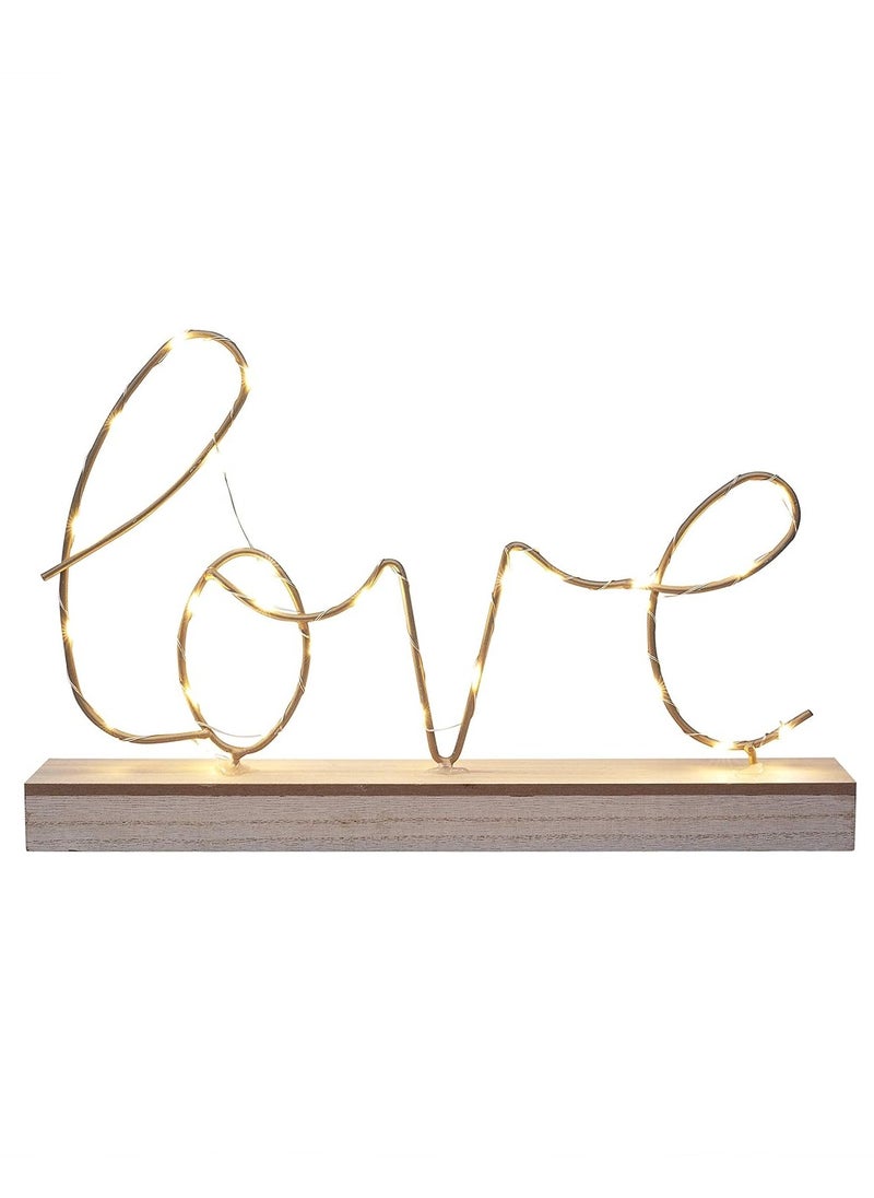 Generic “LOVE” Word LED Sign Decorative Lamp for Tabletop, Mantel or Shelf Display; Wood Base & Gold Light Up Letters; Modern Farmhouse Living Room, Bedroom, Table Decoration; Battery Operated LED Room Decor  - Image 1