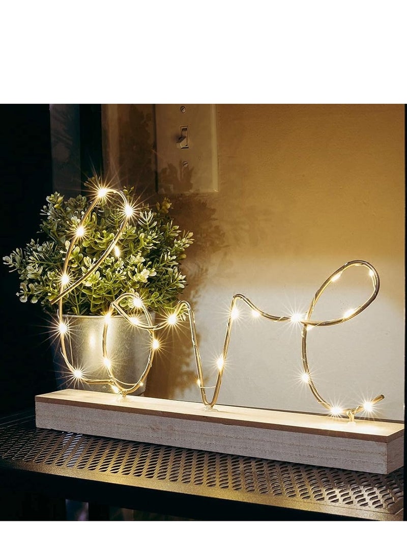 Generic “LOVE” Word LED Sign Decorative Lamp for Tabletop, Mantel or Shelf Display; Wood Base & Gold Light Up Letters; Modern Farmhouse Living Room, Bedroom, Table Decoration; Battery Operated LED Room Decor  - Image 2