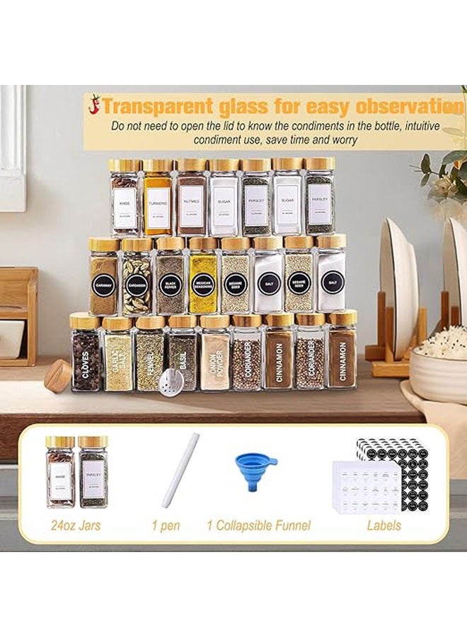 Arabest Kitchen Glass Spice Jar With Label Stickers, Bamboo Lid And Funnel, Kitchen Sealed Storage Jar With Lid, Spice Glass Jar, Empty Spice Jar For Kitchen, Cabinets, Drawers (24 Bottles) - Image 4