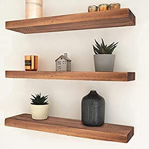 ODEJIA 17inch Floating Shelves for Wall Rustic Rosewood Farmhouse Invisible Shelf Set for Drywall Storage Rack Display Ledge for Bathroom Kitchen Bedroom Living Room Office