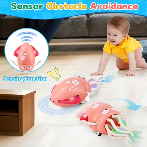 LZZAPJ Electric Dancing Octopus Light Music Suitable for 1218 Months Old Baby Toys Kid Crawling Squid Toys Suitable for Toddler Tummy time Birthday for 1 2 3 4 5 6 Year Old Girl Pink - Image 5