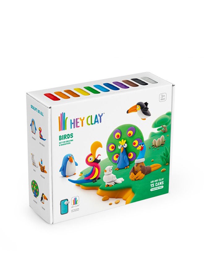 HEY CLAY Birds Set-Colourful Modeling Kids-Air Dry Clay Kit 15 cans And Sculpting Tools - Image 2