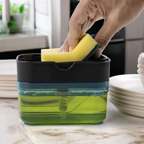 HomeWiz 2 in 1 Kitchen Soap Dispenser 400 ML with Sponge Holder | Durable and Leak-Proof Design | Easy-to-Use Pump for Liquid Soap, Dish Washing Liquid, or Hand Sanitizer | Stylish and Functional - Image 3