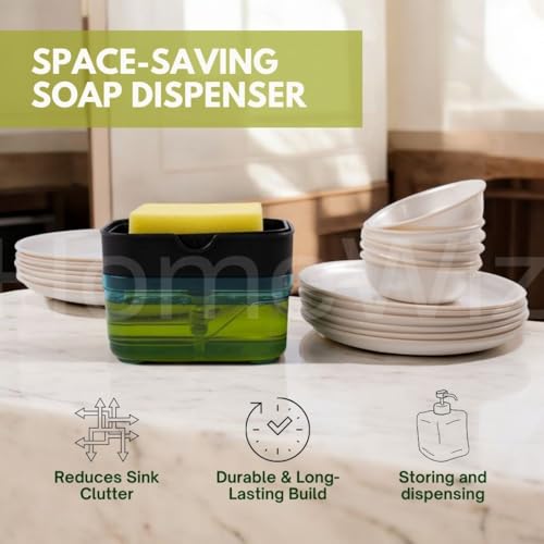 HomeWiz 2 in 1 Kitchen Soap Dispenser 400 ML with Sponge Holder | Durable and Leak-Proof Design | Easy-to-Use Pump for Liquid Soap, Dish Washing Liquid, or Hand Sanitizer | Stylish and Functional - Image 2
