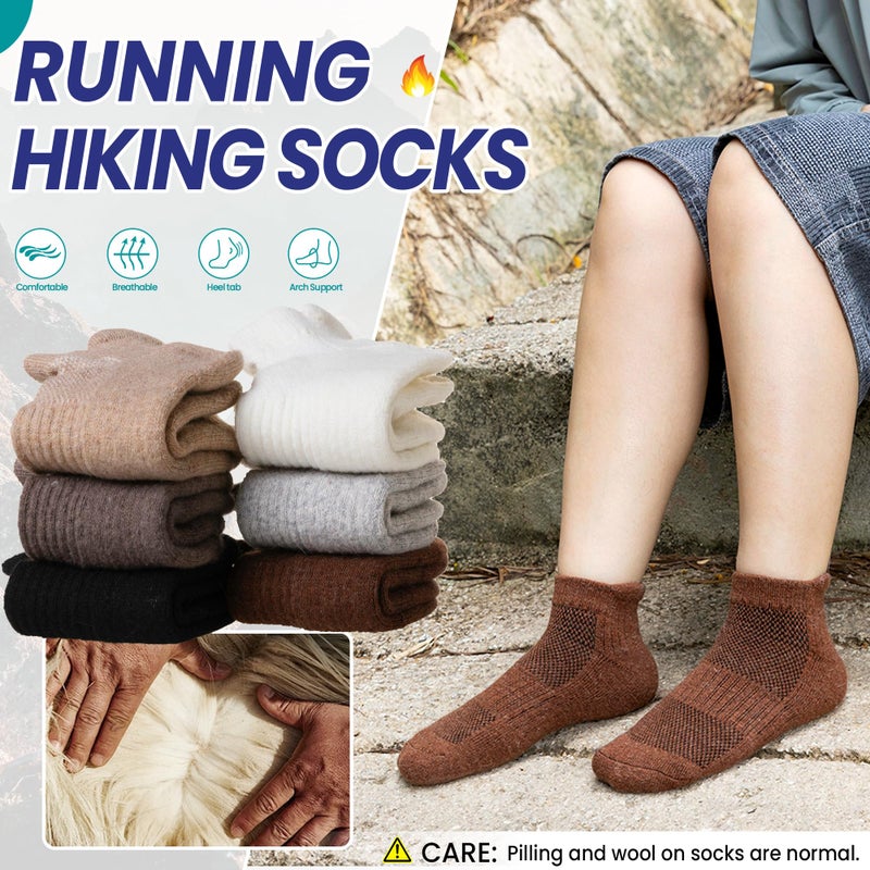 Eyean Merino Wool Ankle Running Socks Men Women Hiking Thick Half Cushioned Support No Show Socks 6 Pairs (Black/Grey, Medium) - Image 2