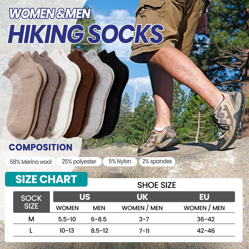 Eyean Merino Wool Ankle Running Socks Men Women Hiking Thick Half Cushioned Support No Show Socks 6 Pairs (Black/Grey, Medium) - Image 5