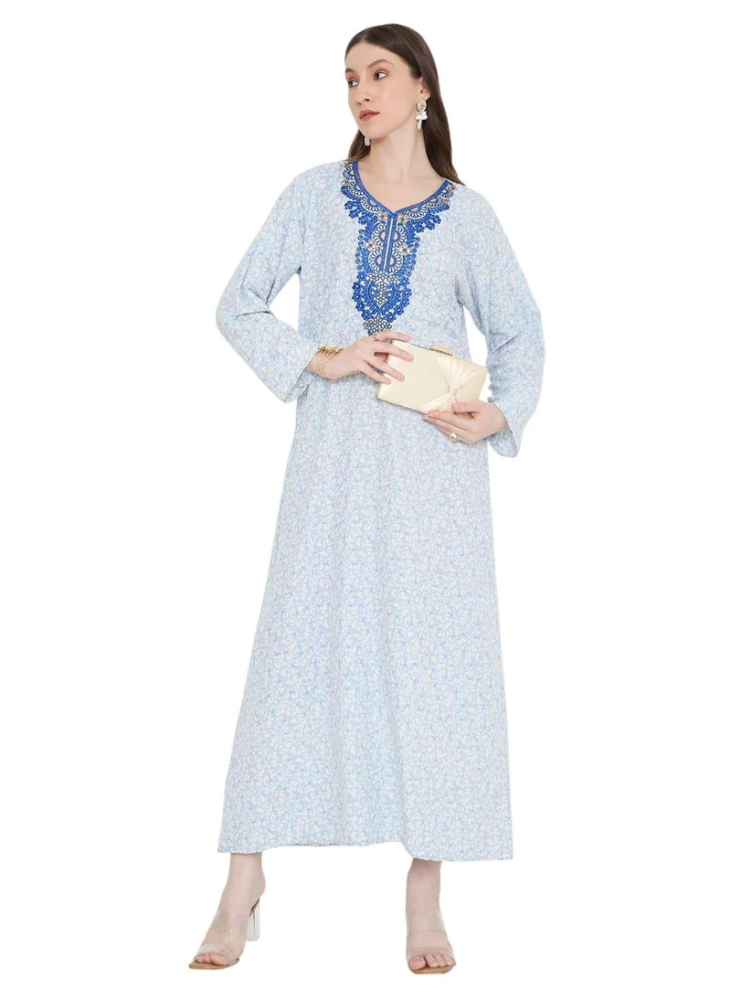 HANA & SARA elegant thread embroidery with tiny prints arabic kaftan jalabiya dresses