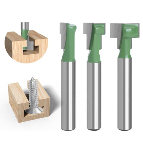 Serplex® 3Pcs Router Bits, Univesal 1/4" Shank Router Bit Set 5/16 & 3/8 & 1/2 inch Diameter Hole Cutter Blade for Wood Hex Bolt T-Track Slotting Milling Cutters Set - Image 1