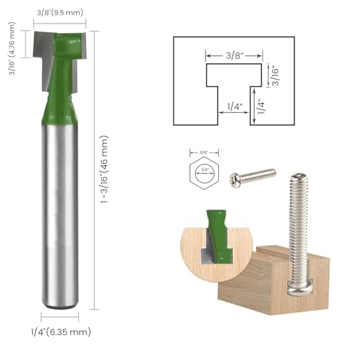 Serplex® 3Pcs Router Bits, Univesal 1/4" Shank Router Bit Set 5/16 & 3/8 & 1/2 inch Diameter Hole Cutter Blade for Wood Hex Bolt T-Track Slotting Milling Cutters Set - Image 3