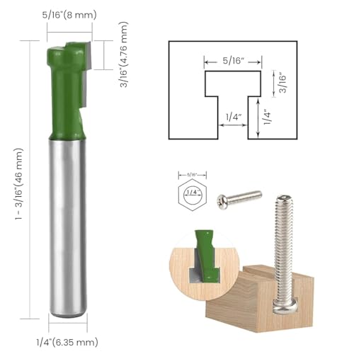 Serplex® 3Pcs Router Bits, Univesal 1/4" Shank Router Bit Set 5/16 & 3/8 & 1/2 inch Diameter Hole Cutter Blade for Wood Hex Bolt T-Track Slotting Milling Cutters Set - Image 2