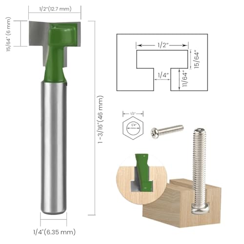 Serplex® 3Pcs Router Bits, Univesal 1/4" Shank Router Bit Set 5/16 & 3/8 & 1/2 inch Diameter Hole Cutter Blade for Wood Hex Bolt T-Track Slotting Milling Cutters Set - Image 4