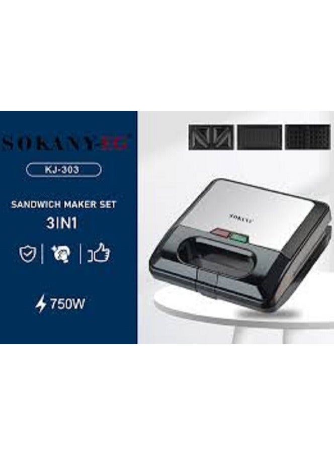 sokany 3 IN 1 Multi Functional SANDWICH MAKER (Grill ,Waffle,Toast)750W- ( KJ-303) - Image 4