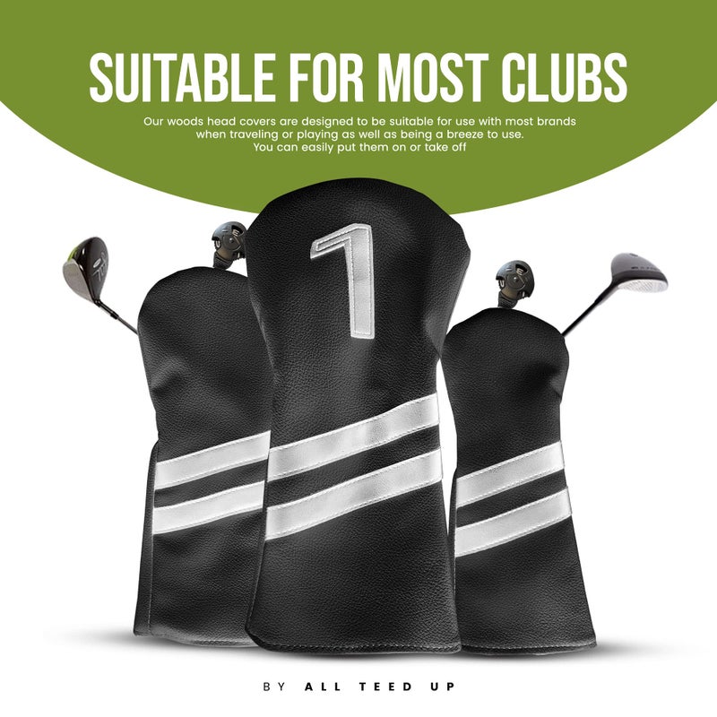 All Teed Up Premium Golf Club Covers - 3 Pack - Driver - Wood - Hybrid Club Head Covers with Club ID Tag - Image 4