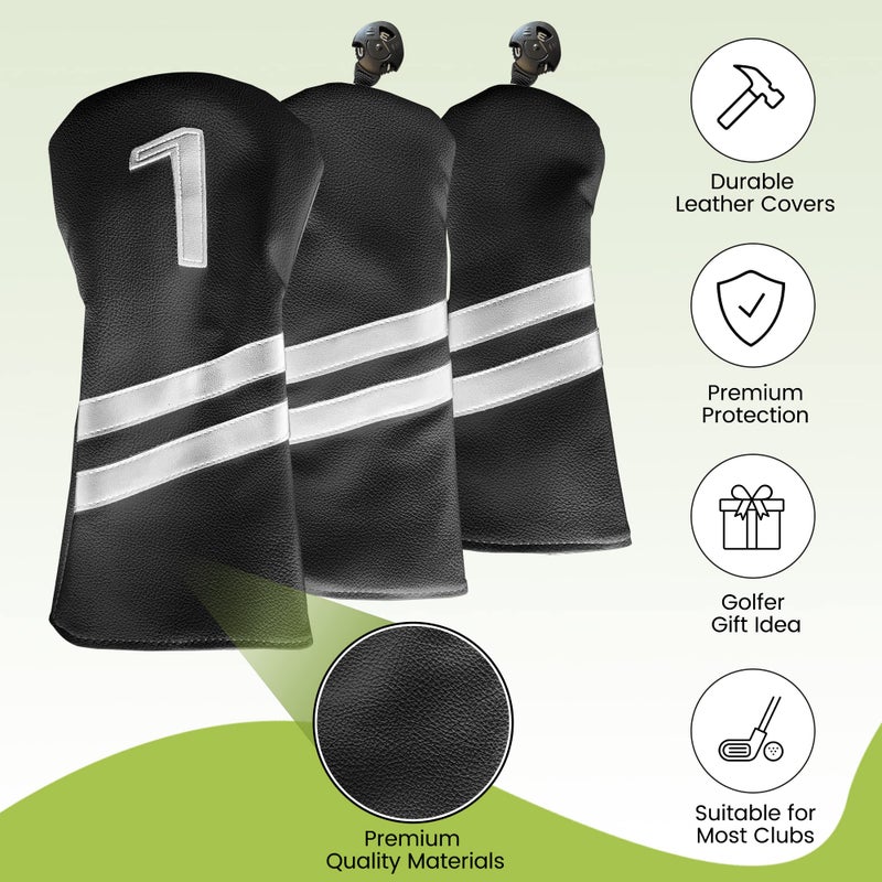 All Teed Up Premium Golf Club Covers - 3 Pack - Driver - Wood - Hybrid Club Head Covers with Club ID Tag - Image 2