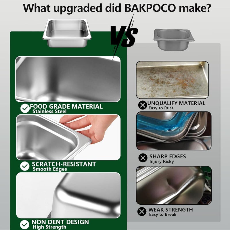 Bakpoco Hotel Pan with Lid 1/2 Half Size - 4" Deep 4 Packs Stainless Steel Food Pan for Steam Table, Commercial Restaurant, Anti Jam, Buffet, Home - Image 5
