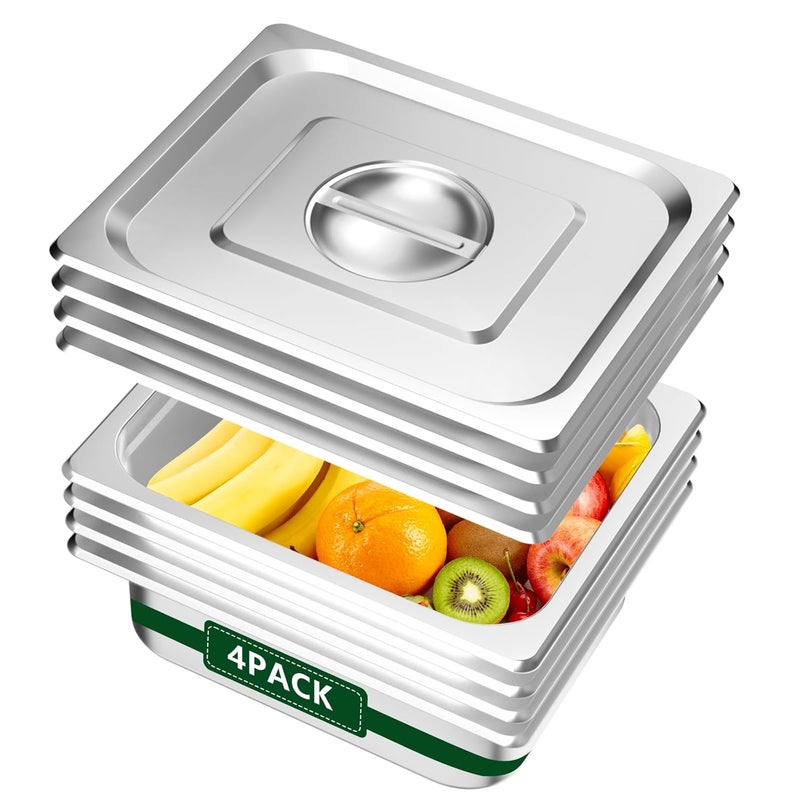 Bakpoco Hotel Pan with Lid 1/2 Half Size - 4" Deep 4 Packs Stainless Steel Food Pan for Steam Table, Commercial Restaurant, Anti Jam, Buffet, Home - Image 1