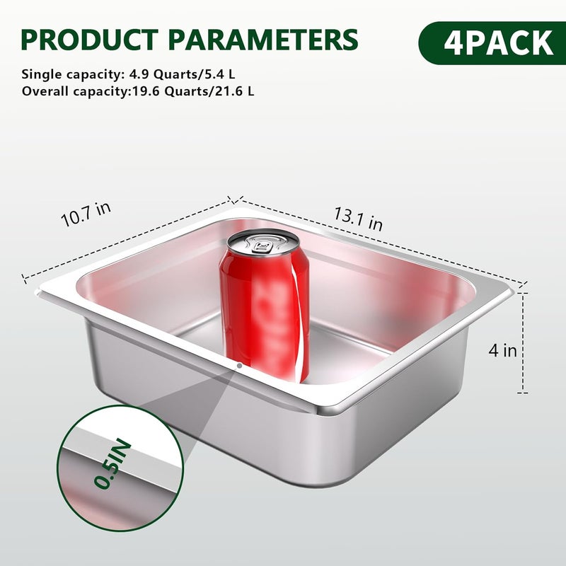 Bakpoco Hotel Pan with Lid 1/2 Half Size - 4" Deep 4 Packs Stainless Steel Food Pan for Steam Table, Commercial Restaurant, Anti Jam, Buffet, Home - Image 3