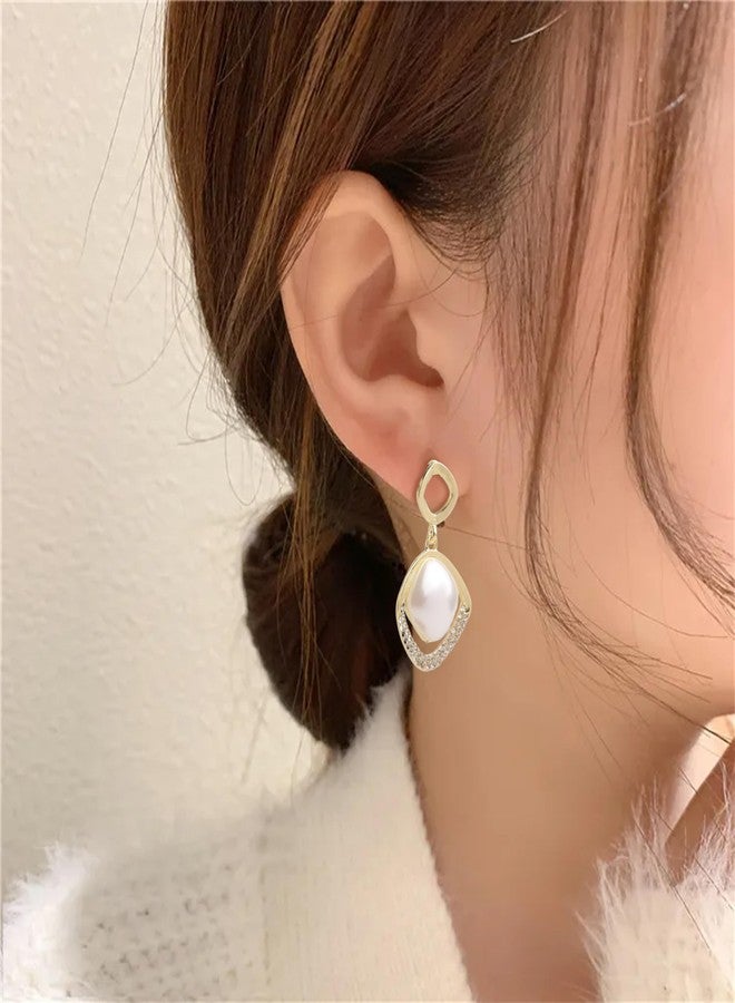 Emilia Gold-Tone Elegant Drop Earrings for Women & Girls | Faux Pearl Center with Crystal-Studded Frame | Ideal for Party & Casual Wear - Image 4