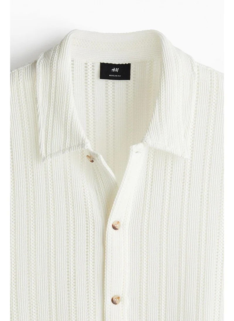 H&M White Dusty Light Regular Fit Crochet-look shirt for Men | Best Price UAE
