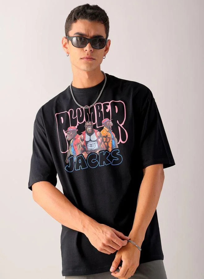 ذا انديان كراج كو Men Oversized Graphic Back Printed Round Neck Tshirt