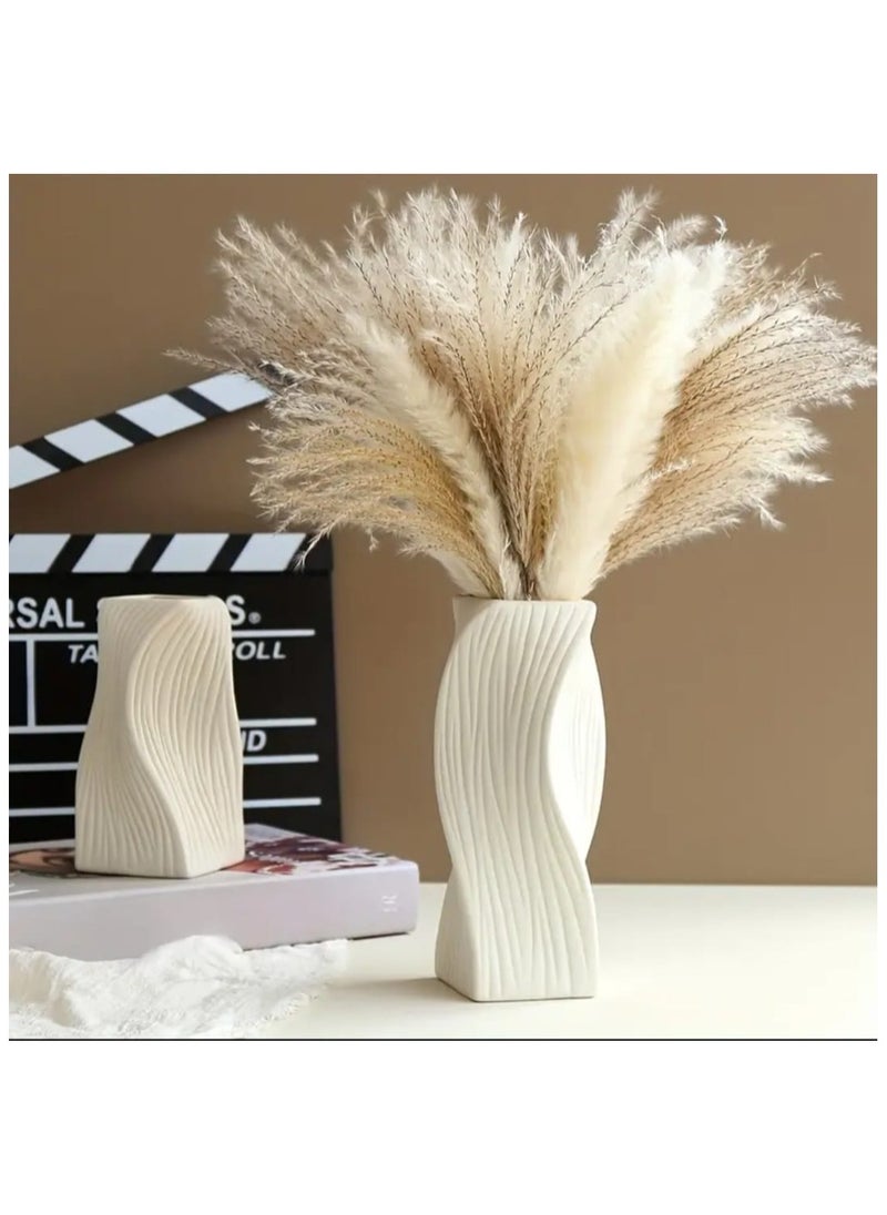 LDQ 1 Pc Elegant White Ribbed Plastic Vase with White Twisted, Modern Nordic Bohemian Decor, Home Decor Vases  - Image 1