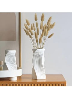 LDQ 1 Pc Elegant White Ribbed Plastic Vase with White Twisted, Modern Nordic Bohemian Decor, Home Decor Vases  - Image 2