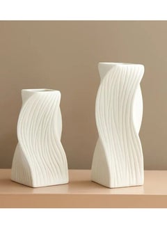 LDQ 1 Pc Elegant White Ribbed Plastic Vase with White Twisted, Modern Nordic Bohemian Decor, Home Decor Vases  - Image 3