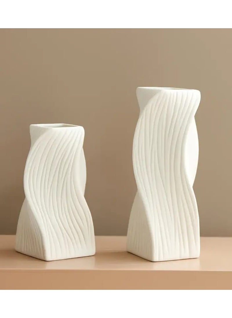 LDQ 1 Pc Elegant White Ribbed Plastic Vase with White Twisted, Modern Nordic Bohemian Decor, Home Decor Vases  - Image 3
