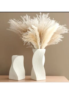 LDQ 1 Pc Elegant White Ribbed Plastic Vase with White Twisted, Modern Nordic Bohemian Decor, Home Decor Vases  - Image 5