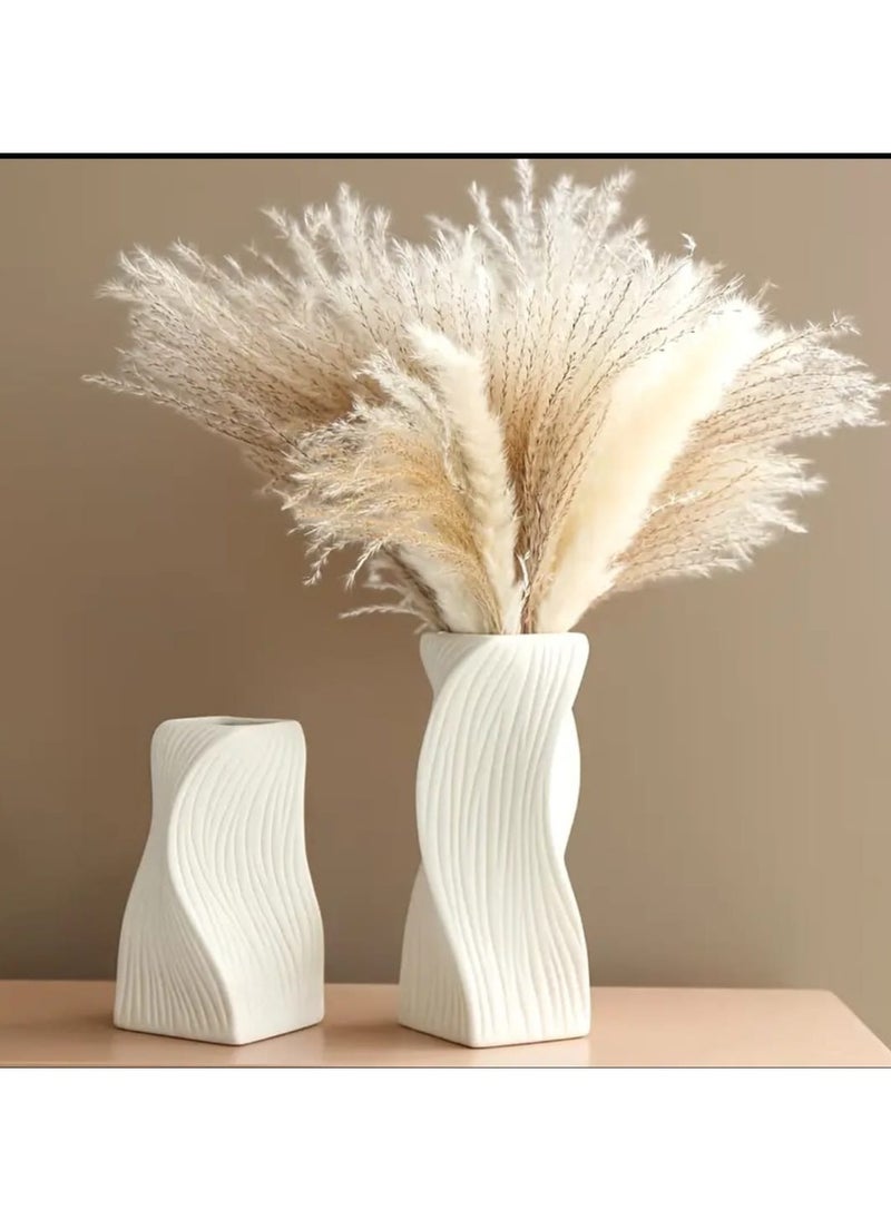 LDQ 1 Pc Elegant White Ribbed Plastic Vase with White Twisted, Modern Nordic Bohemian Decor, Home Decor Vases  - Image 5