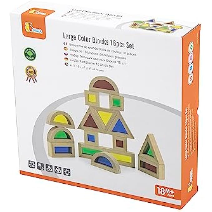 WOODEN COLORFUL BLOCKS 16-PIECES SET, LARGE - Image 1