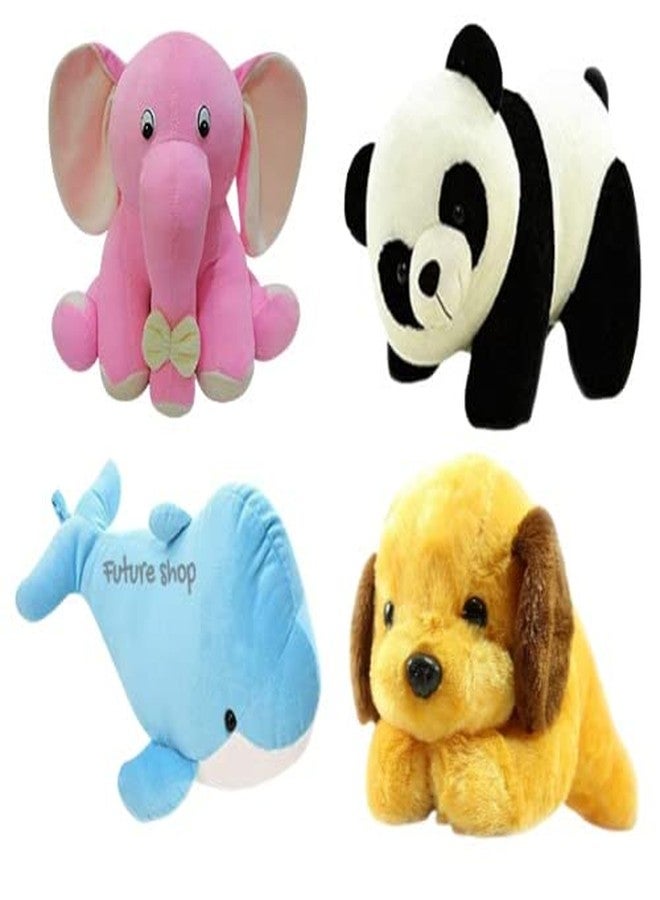 Future Shop Pack of 4 Elegant Soft Toys Combo Appu Elephant, Panda, Brown Dog and Dolphine for Kids Toys - Image 1