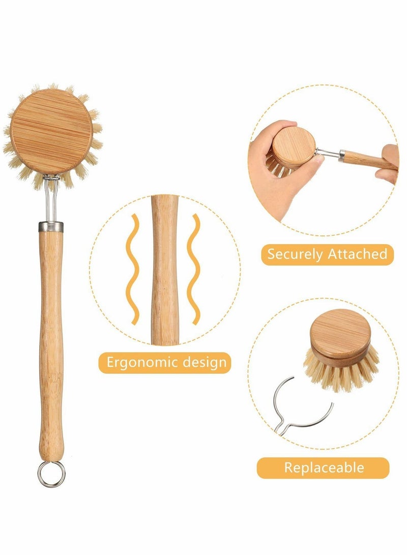 Excefore Wooden Kitchen Dish Brush,  Include Bamboo Scrub Cleaning Brush and Replacement Brush Heads Dish Brush for Kitchen Room Cleaning Supplies 8 Pieces - Image 3