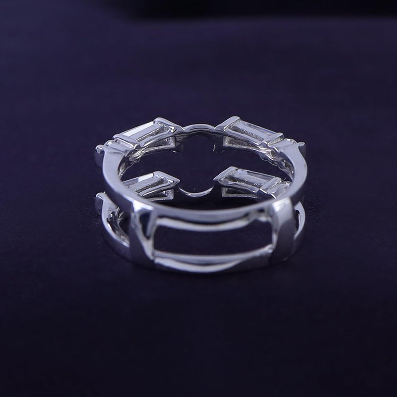 AFFY 3/4 Carat Tapered & Round White Cubic Zirconia Enhancer Guard Ring In 14K White Gold Over Sterling Silver (0.75 Cttw) Ring Size-7 - Image 4