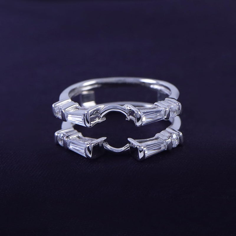 AFFY 3/4 Carat Tapered & Round White Cubic Zirconia Enhancer Guard Ring In 14K White Gold Over Sterling Silver (0.75 Cttw) Ring Size-7 - Image 3