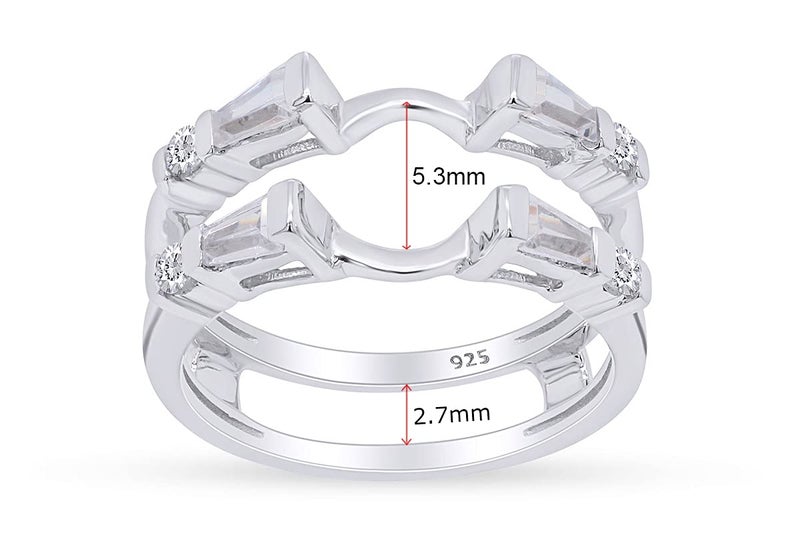 AFFY 3/4 Carat Tapered & Round White Cubic Zirconia Enhancer Guard Ring In 14K White Gold Over Sterling Silver (0.75 Cttw) Ring Size-7 - Image 2