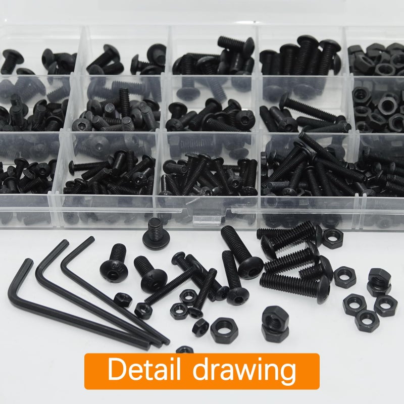 AvrestYPT 439PCS Metric Bolt and Nut Assortment Kit - M3 M4 M5 Machine Screws with Lock & Flat Washers, Grade 10.9 Alloy Steel Hex Socket Button Head Silver Screw Set for Hardware, 3D Printer, and DIY Projects - Image 3