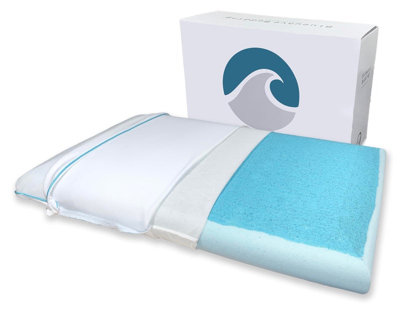 Bluewave Bedding Super Slim Max Cool CarbonBlue Gel Memory Foam Pillow for Stomach and Back Sleepers - Thin, Flat Design with Advanced Cooling (3.25-Inch Height, Standard Size) - Image 1