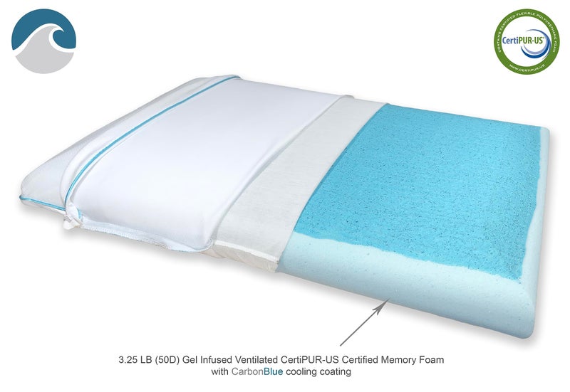 Bluewave Bedding Super Slim Max Cool CarbonBlue Gel Memory Foam Pillow for Stomach and Back Sleepers - Thin, Flat Design with Advanced Cooling (3.25-Inch Height, Standard Size) - Image 3
