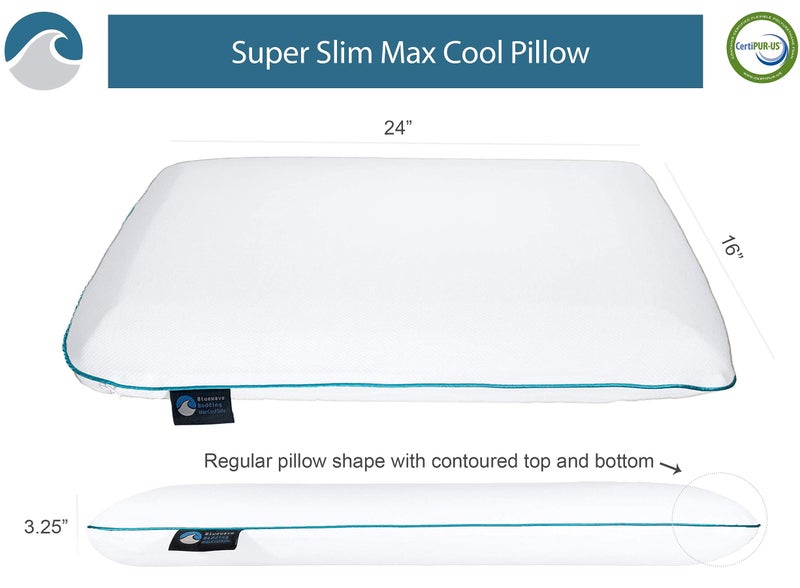 Bluewave Bedding Super Slim Max Cool CarbonBlue Gel Memory Foam Pillow for Stomach and Back Sleepers - Thin, Flat Design with Advanced Cooling (3.25-Inch Height, Standard Size) - Image 2
